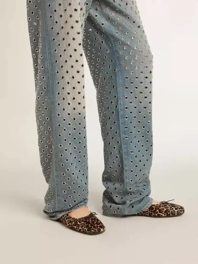 Amy ballerinaskor i beige ponnyläder med leopardmönster Amy ballerinaskor i beige ponnyläder med leopardmönster