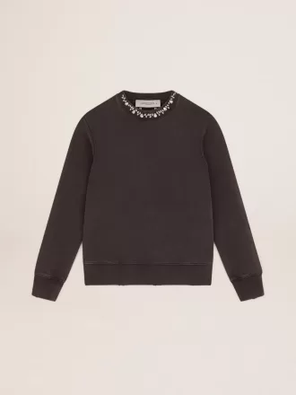 Antracitgrå sweatshirt för dam med kristaller