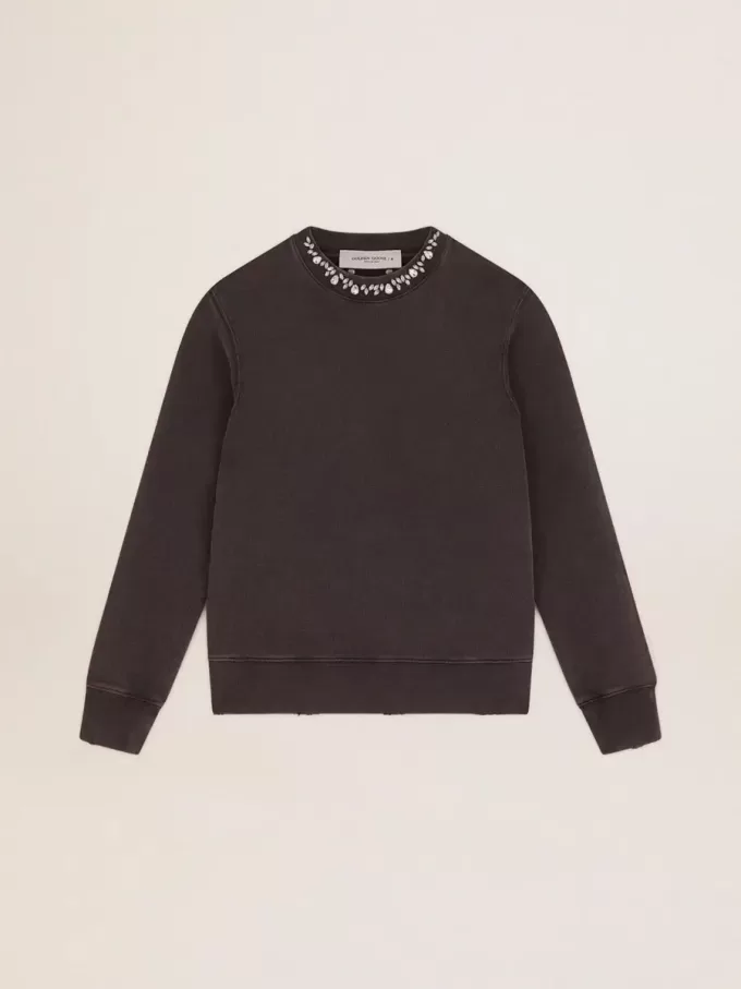 Antracitgrå sweatshirt för dam med kristaller
