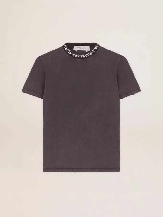 Antracitgrå T-shirt för dam med kristaller