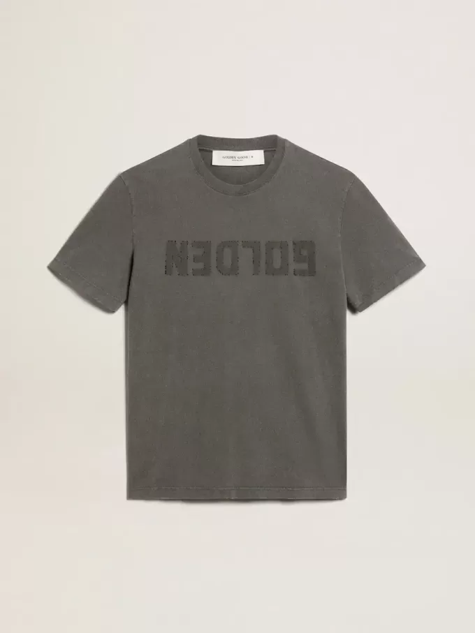 Antracitgrå T-shirt för herr med slitna detaljer