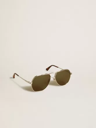 Aviator-solglasögon med silverfärgad båge och gröna linser