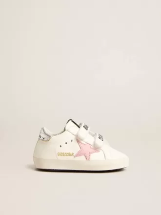 Baby Old School med rosa läderstjärna och silverfärgad läderflik på hälen