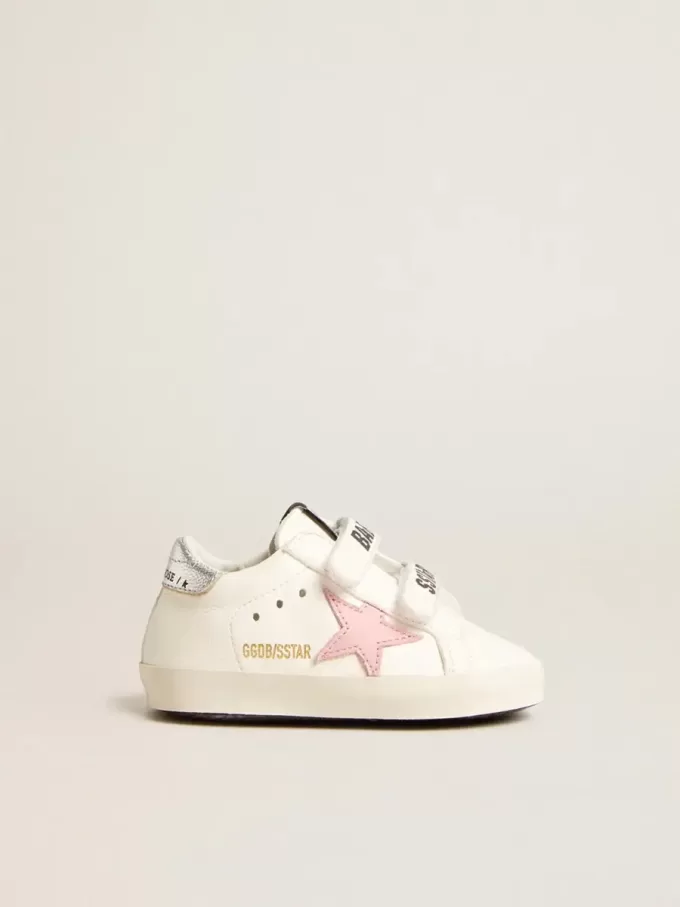Baby Old School med rosa läderstjärna och silverfärgad läderflik på hälen Baby Old School med rosa läderstjärna och silverfärgad läderflik på hälen