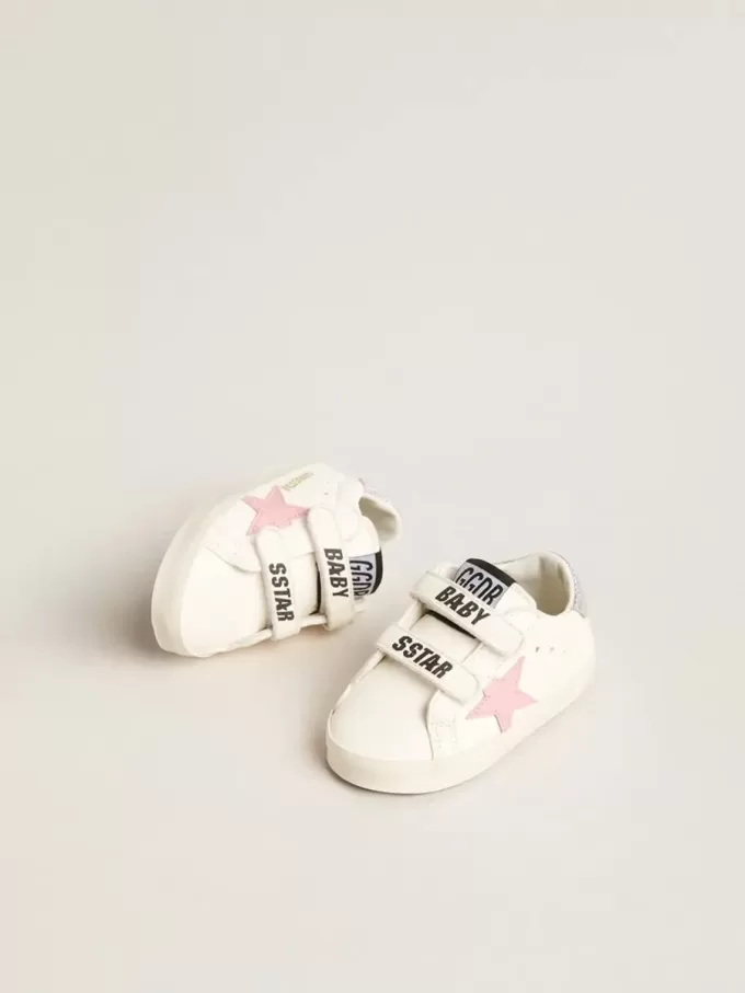 Baby Old School med rosa läderstjärna och silverfärgad läderflik på hälen Baby Old School med rosa läderstjärna och silverfärgad läderflik på hälen