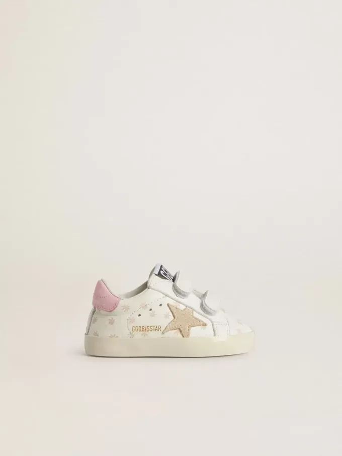 Baby School i nappa med rosa blommotiv och beige mockastjärna Baby School i nappa med rosa blommotiv och beige mockastjärna