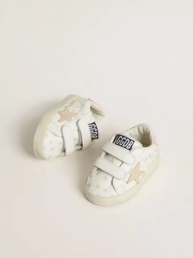 Baby School i nappa med rosa blommotiv och beige mockastjärna Baby School i nappa med rosa blommotiv och beige mockastjärna