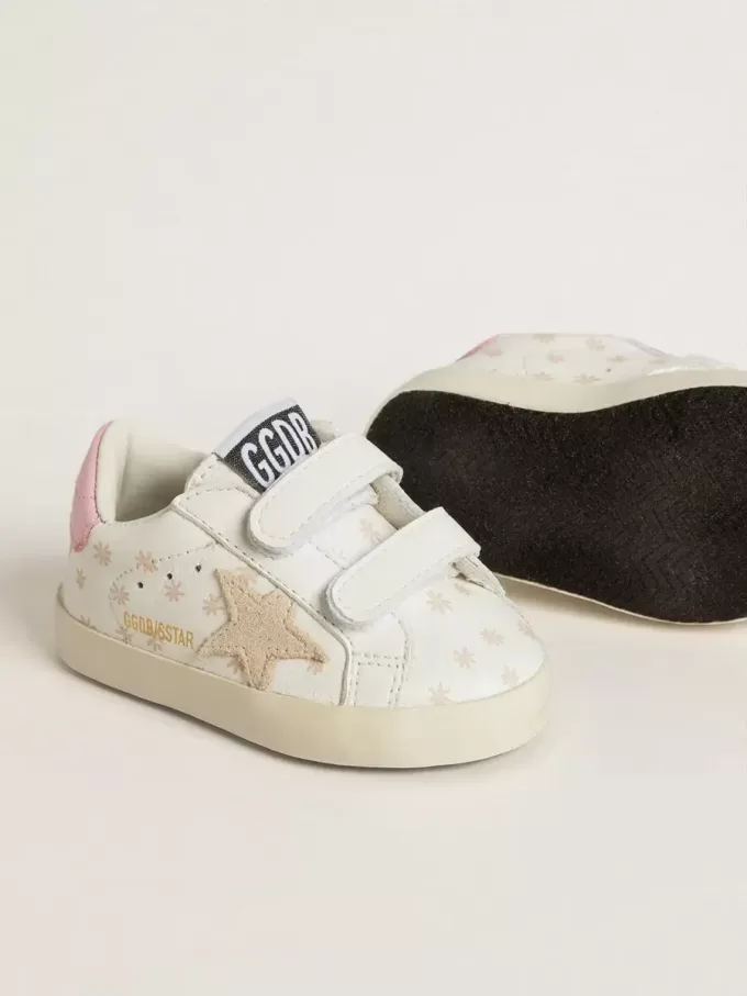 Baby School i nappa med rosa blommotiv och beige mockastjärna Baby School i nappa med rosa blommotiv och beige mockastjärna