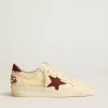 Ball Star för herr i beige nappa med burgundy mesh-stjärna och hälflik Ball Star för herr i beige nappa med burgundy mesh-stjärna och hälflik