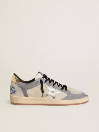Ball Star för herr i mocka och nubuck med silvermetallisk läderstjärna och guldmetallisk läderflik på hälen