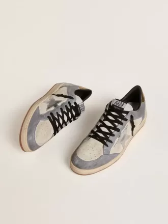 Ball Star för herr i mocka och nubuck med silvermetallisk läderstjärna och guldmetallisk läderflik på hälen