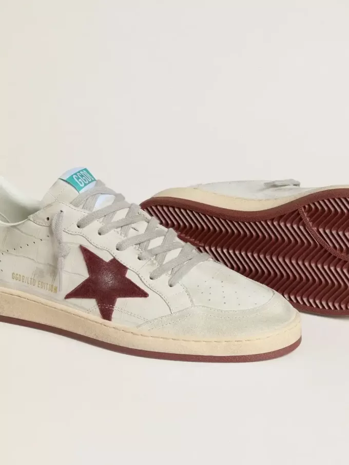 Ball Star för herr i nubuck med krokodilmönster och burgundyfärgad mockastjärna Ball Star för herr i nubuck med krokodilmönster och burgundyfärgad mockastjärna