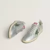 Ball Star för herr i silverfärgad nylon med grön läderstjärna och hälflik Ball Star för herr i silverfärgad nylon med grön läderstjärna och hälflik