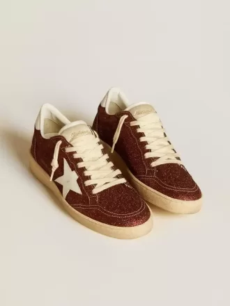 Ball Star i burgundy glitter med vit läderstjärna och hälflik
