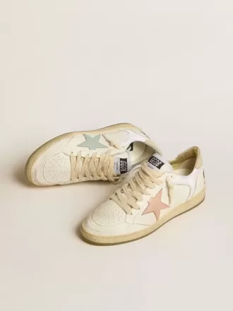 Ball Star i nylon och läder med rosa och ljusblå stjärna och beige hälflik