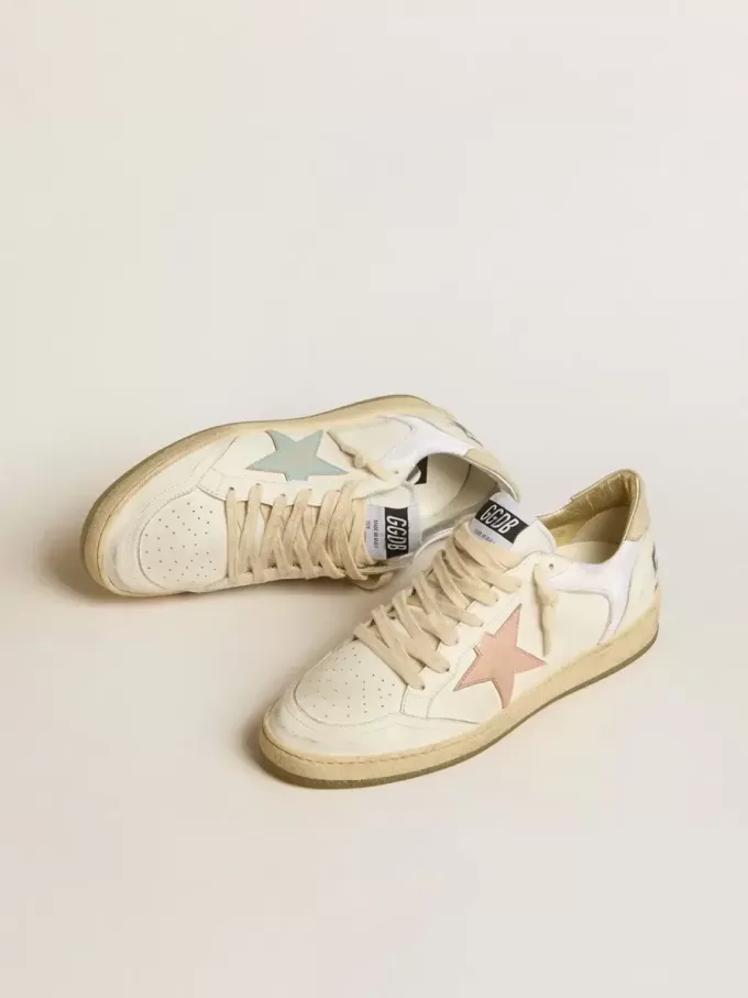 Ball Star i nylon och läder med rosa och ljusblå stjärna och beige hälflik Ball Star i nylon och läder med rosa och ljusblå stjärna och beige hälflik