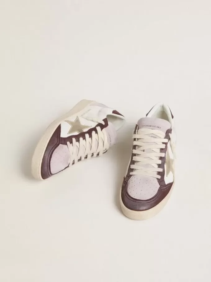 Ball Star LTD för dam i nappa med platinafolierad läderstjärna och burgundy nubuckläderhälflik Ball Star LTD för dam i nappa med platinafolierad läderstjärna och burgundy nubuckläderhälflik