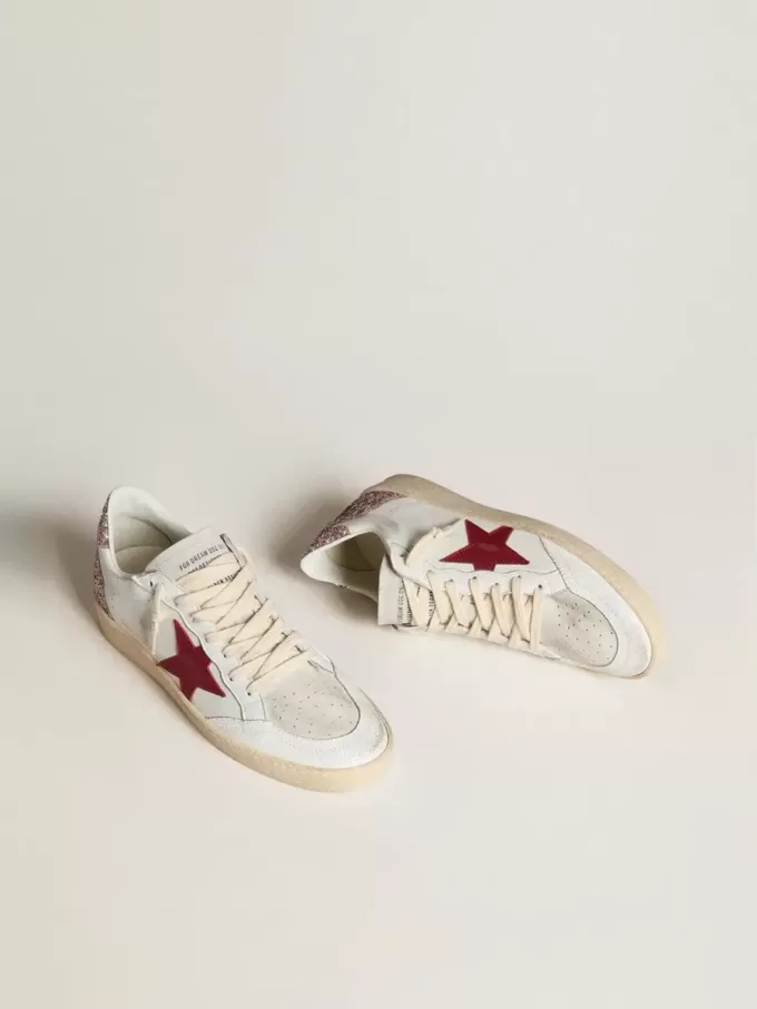 Ball Star LTD för damer med röd läderstjärna och rosa glitterklackflik Ball Star LTD för damer med röd läderstjärna och rosa glitterklackflik