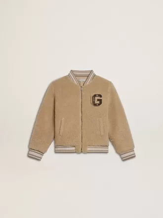 Beige bomberjacka i fleece för barn