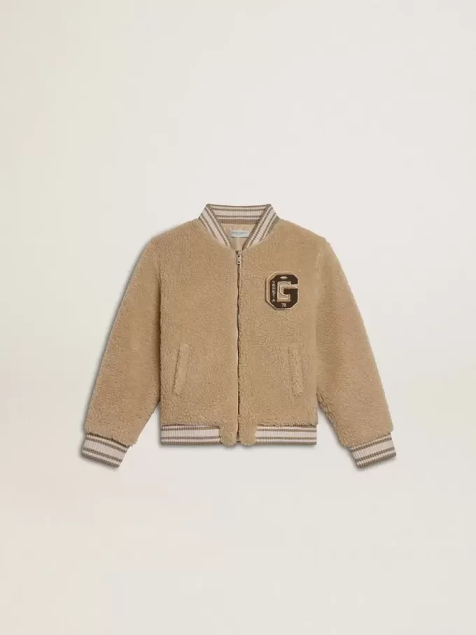 Beige bomberjacka i fleece för barn