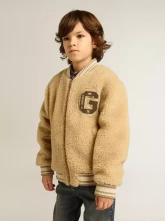 Beige bomberjacka i fleece för barn