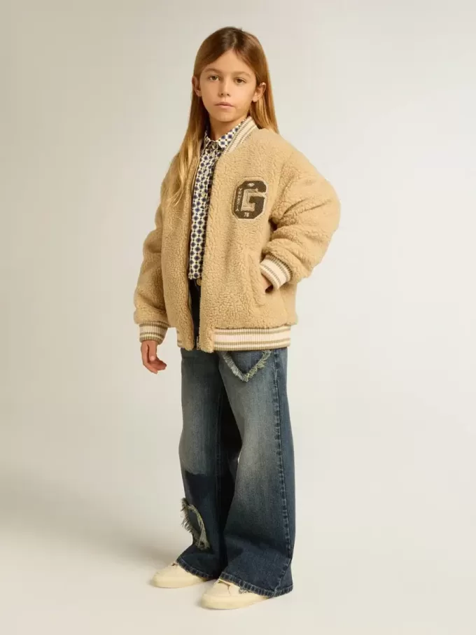 Beige bomberjacka i fleece för barn