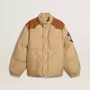 Beige bomberjacka med läder- och patchdetaljer