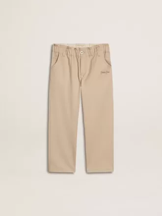 Beige bomullsbyxor för flickor med broderi