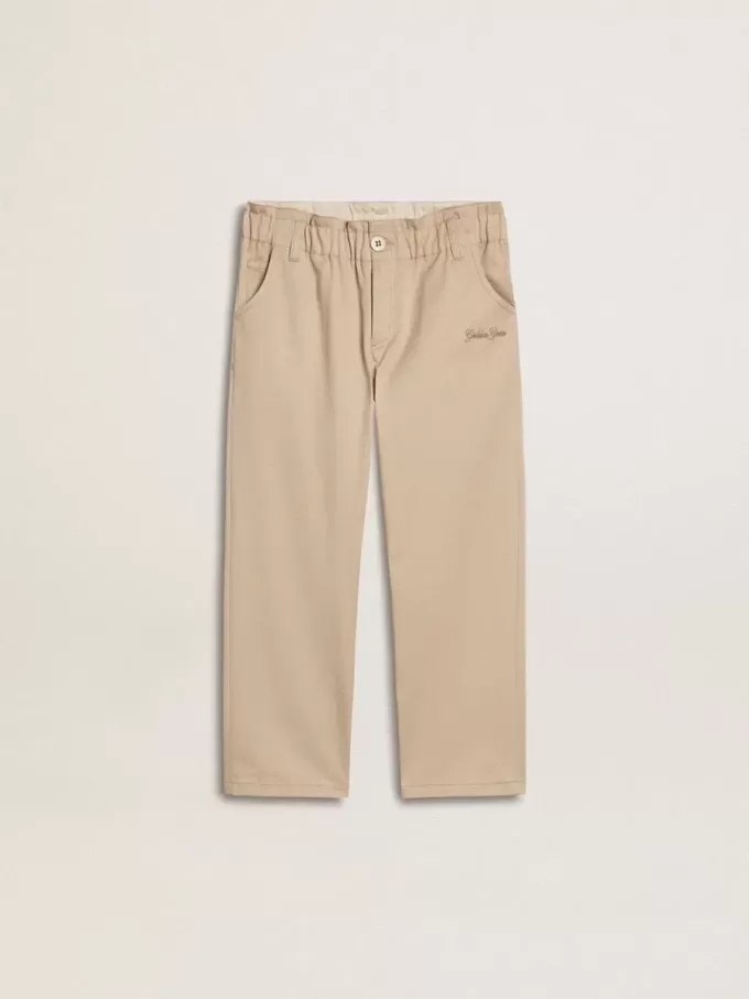 Beige bomullsbyxor för flickor med broderi Beige bomullsbyxor för flickor med broderi