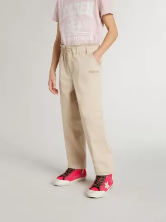 Beige bomullsbyxor för flickor med broderi
