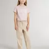 Beige bomullsbyxor för flickor med broderi Beige bomullsbyxor för flickor med broderi