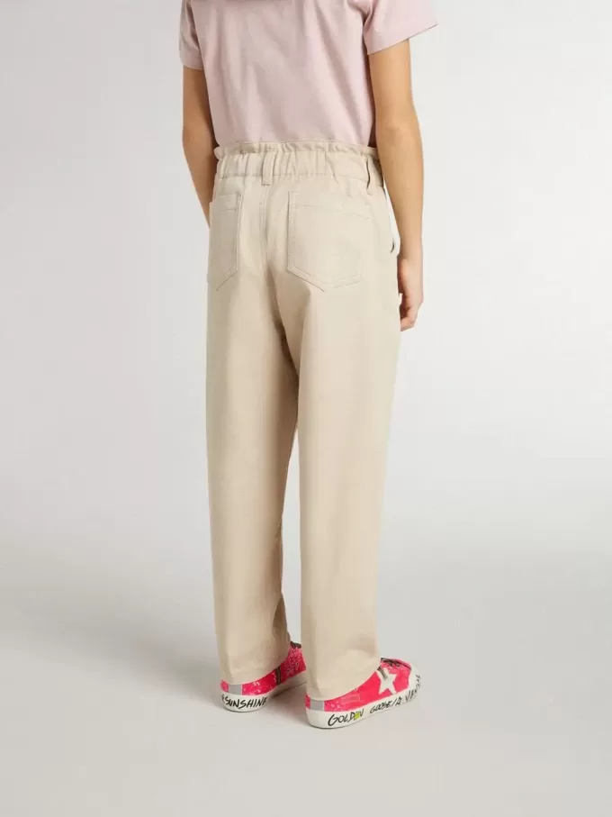 Beige bomullsbyxor för flickor med broderi Beige bomullsbyxor för flickor med broderi