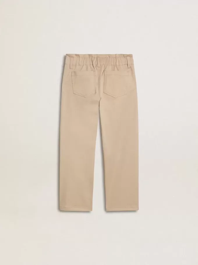 Beige bomullsbyxor för flickor med broderi Beige bomullsbyxor för flickor med broderi