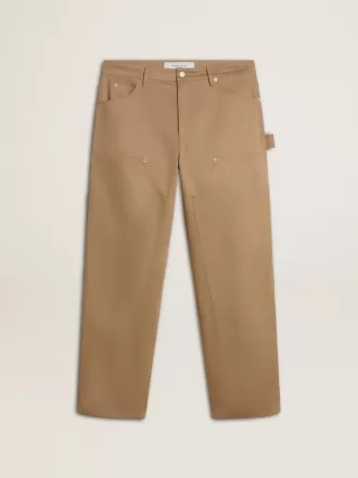 Beige byxor för herr med lappar