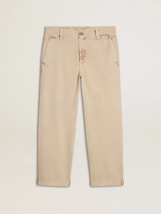 Beige chinos för herr med sliten look