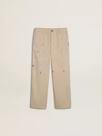 Beige chinosbyxor för barn med flerfärgade stänk