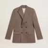 Beige dubbelknäppt blazer i ullblandning för herr Beige dubbelknäppt blazer i ullblandning för herr
