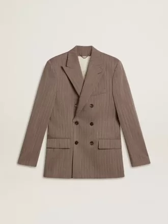 Beige dubbelknäppt blazer i ullblandning för herr