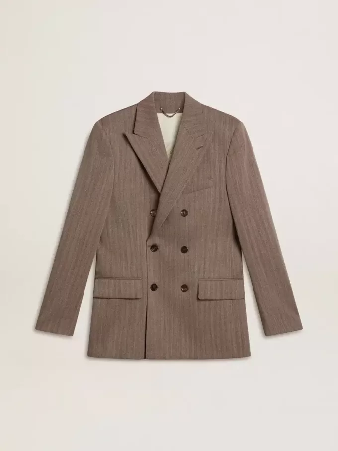 Beige dubbelknäppt blazer i ullblandning för herr Beige dubbelknäppt blazer i ullblandning för herr