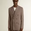 Beige dubbelknäppt blazer i ullblandning för herr Beige dubbelknäppt blazer i ullblandning för herr