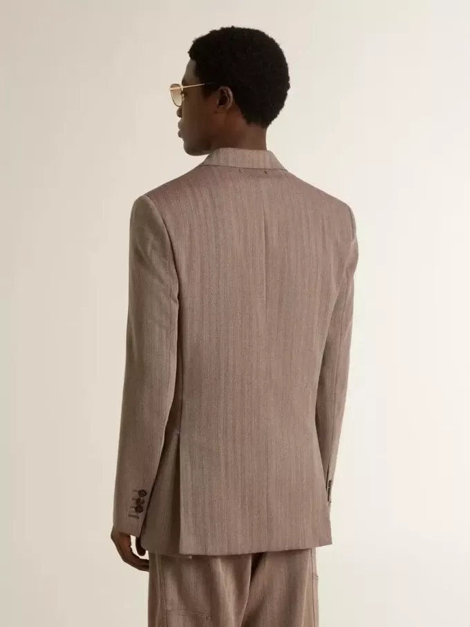 Beige dubbelknäppt blazer i ullblandning för herr Beige dubbelknäppt blazer i ullblandning för herr