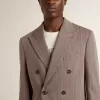 Beige dubbelknäppt blazer i ullblandning för herr Beige dubbelknäppt blazer i ullblandning för herr