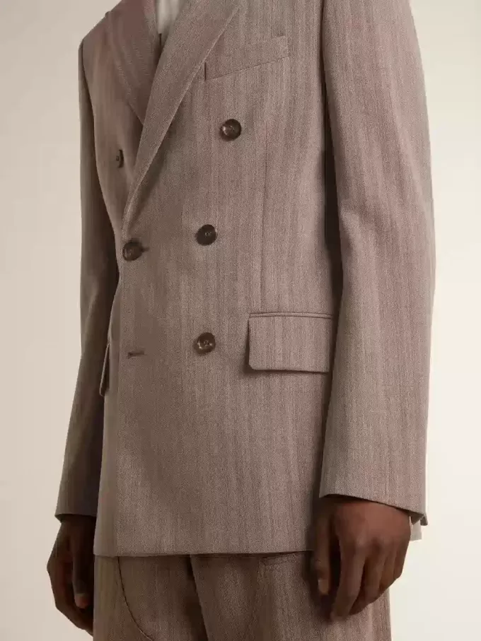 Beige dubbelknäppt blazer i ullblandning för herr Beige dubbelknäppt blazer i ullblandning för herr