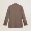 Beige dubbelknäppt blazer i ullblandning för herr Beige dubbelknäppt blazer i ullblandning för herr