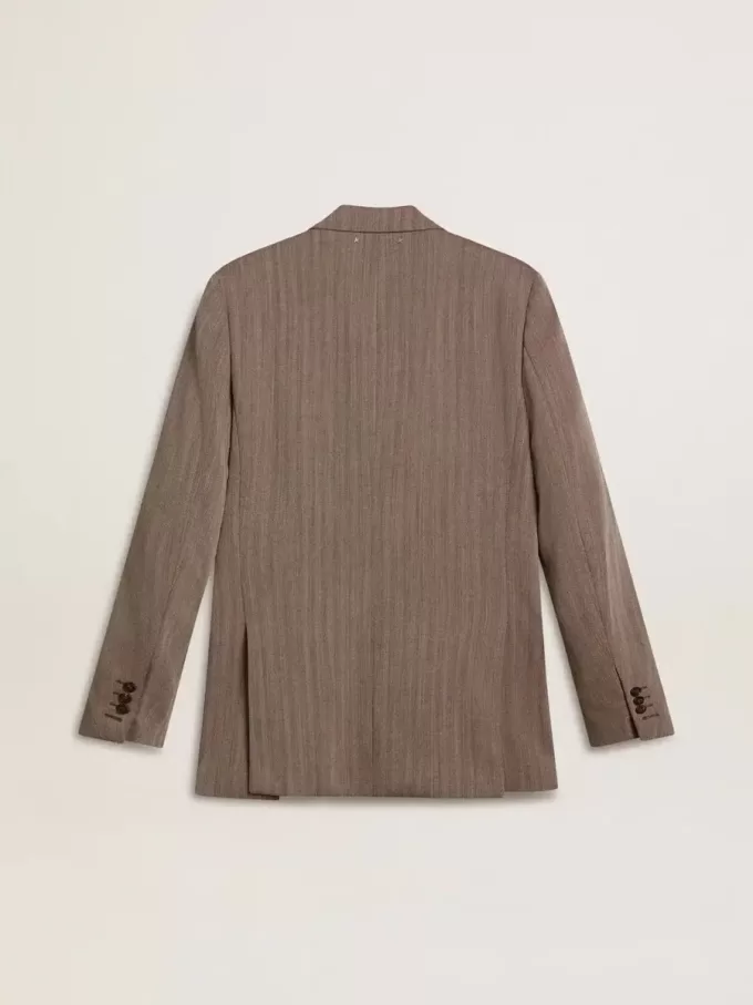 Beige dubbelknäppt blazer i ullblandning för herr Beige dubbelknäppt blazer i ullblandning för herr