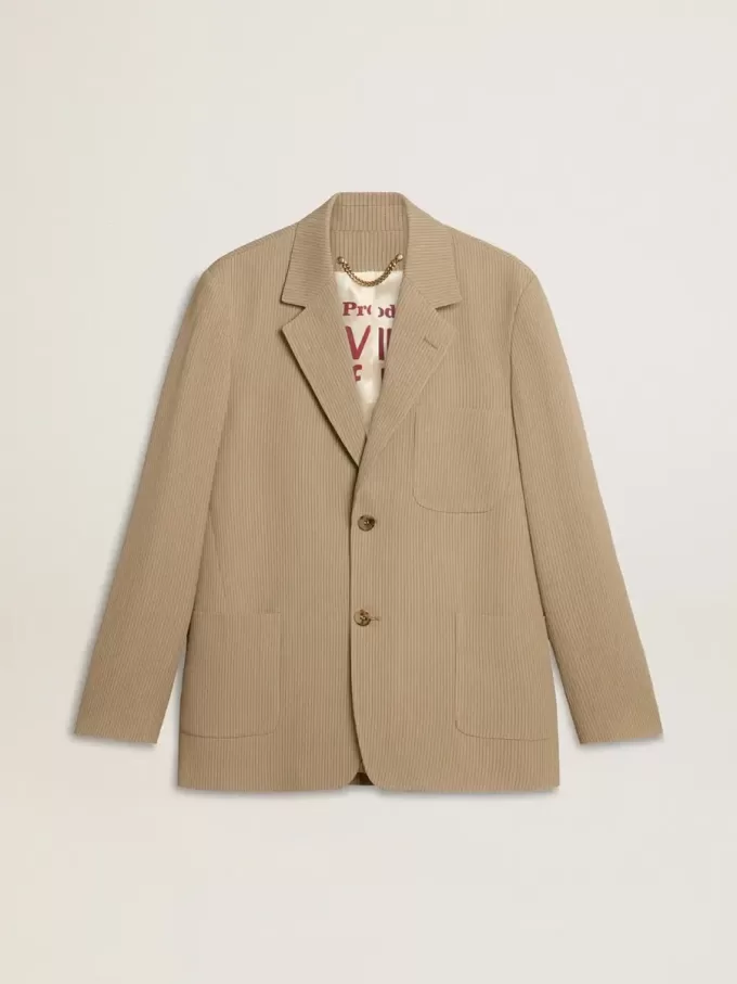 Beige enkelknäppt jacka för herr med oversized passform Beige enkelknäppt jacka för herr med oversized passform