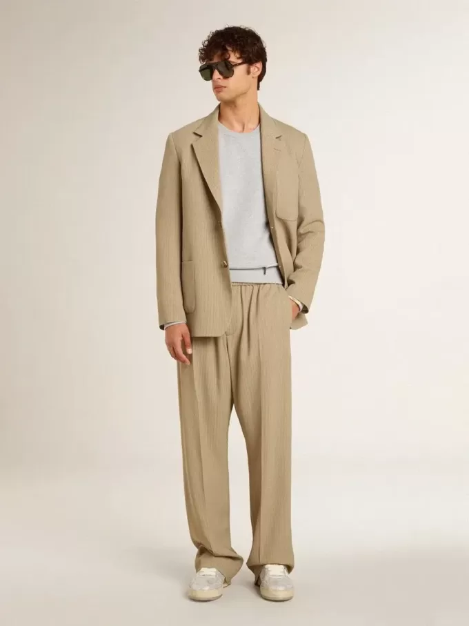 Beige enkelknäppt jacka för herr med oversized passform Beige enkelknäppt jacka för herr med oversized passform