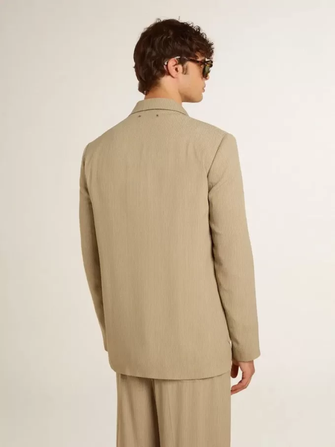 Beige enkelknäppt jacka för herr med oversized passform Beige enkelknäppt jacka för herr med oversized passform