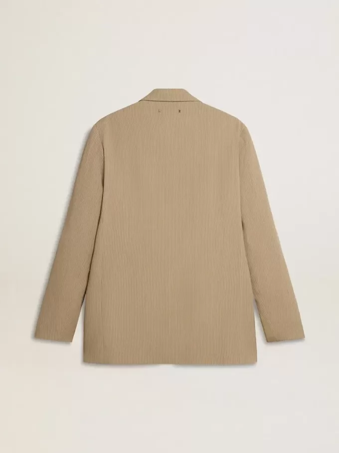 Beige enkelknäppt jacka för herr med oversized passform Beige enkelknäppt jacka för herr med oversized passform