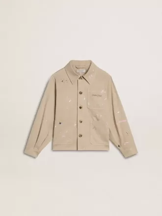 Beige jacka för barn med flerfärgade stänk